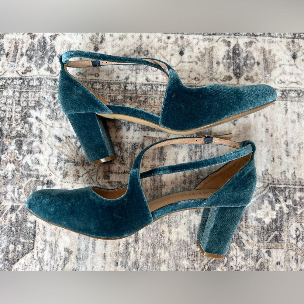Chelsea Crew Dark Teal Velvet Heels
